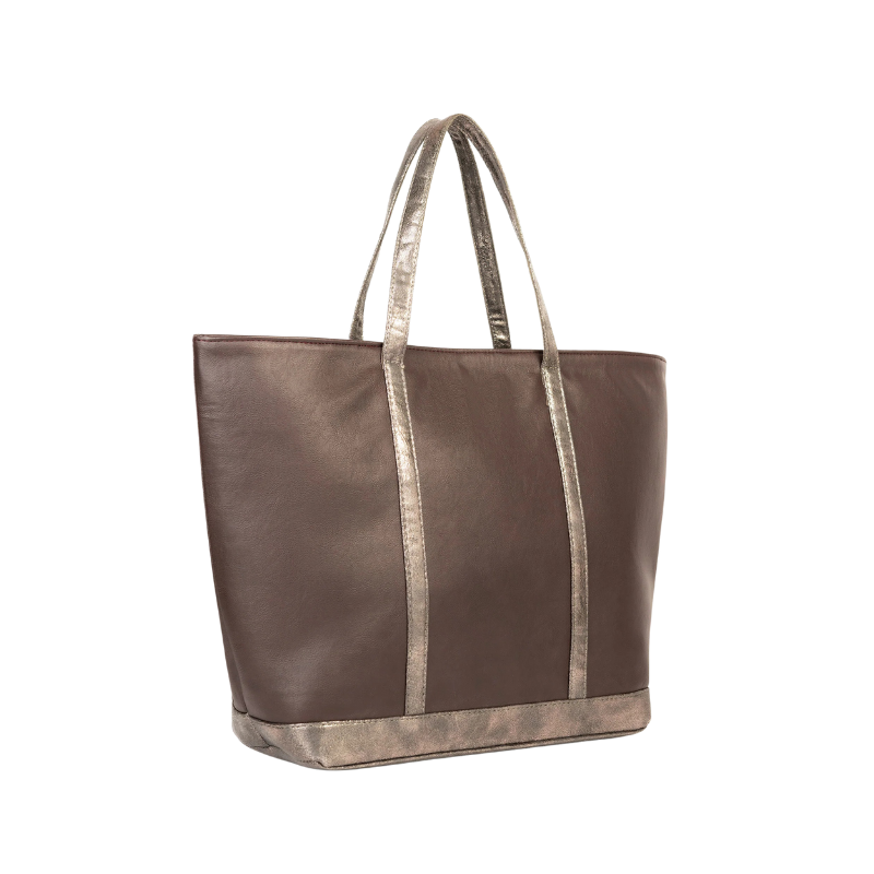 Zip Closure Brown Tote Bag